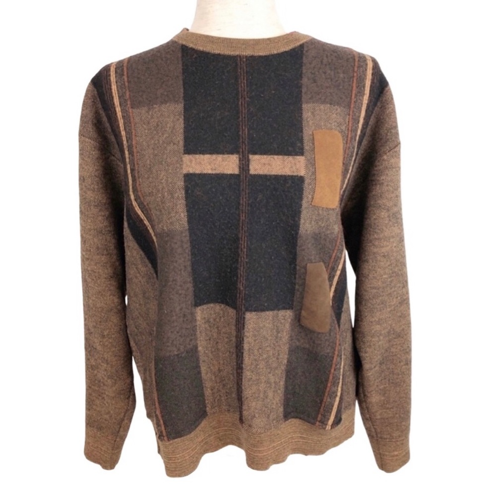 Vintage Color Block 50% Wool Grandpa Sweater L